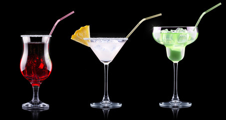 alcohol cocktail set with summer fruits