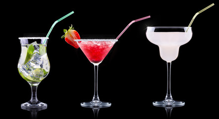 alcohol cocktail set with summer fruits