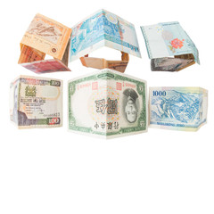 Houses made from various countries currency