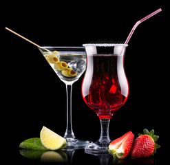 alcohol cocktail set with summer fruits