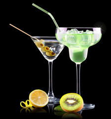 alcohol cocktail set with summer fruits