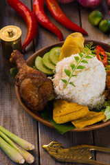nasi ayam penyet, indonesian fried chicken rice