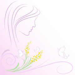 sfondo viso farfalle e mimose