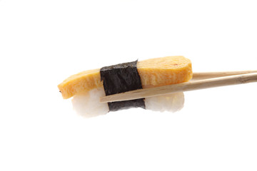 egg sushi isolated in white background