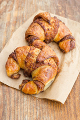Fresh and tasty croissants with nuts