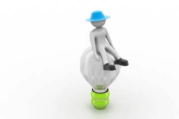 3d small person sitting on a light bulb
