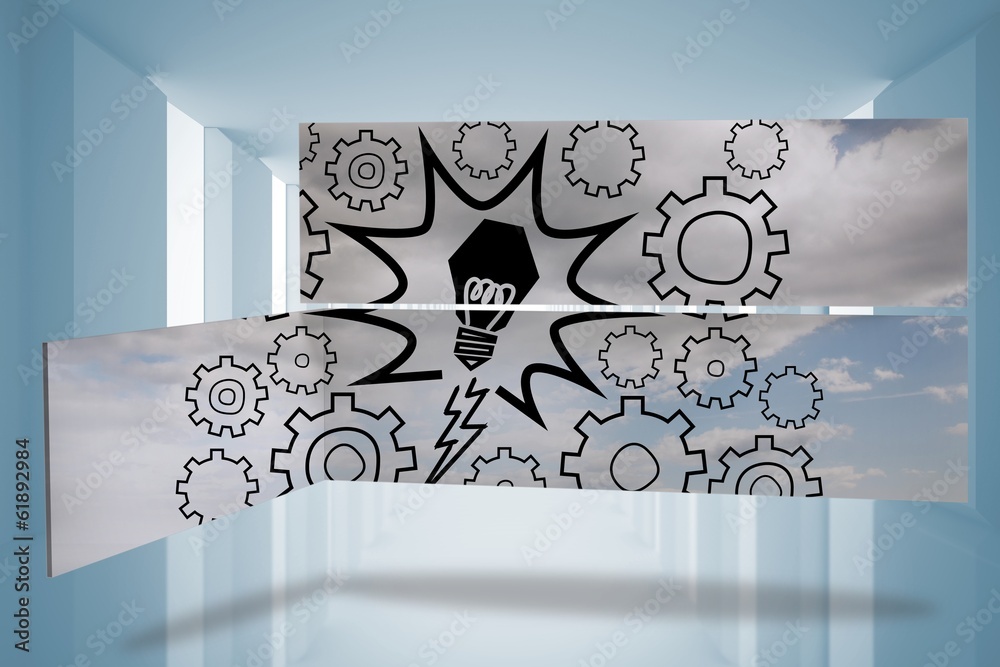 Poster Composite image of light bulb and cogs on abstract screen