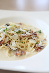 Spaghetti Carbonara with bacon and cheese
