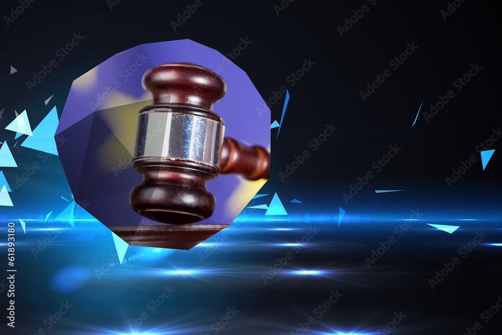 Poster Composite image of hammer and gavel on abstract screen