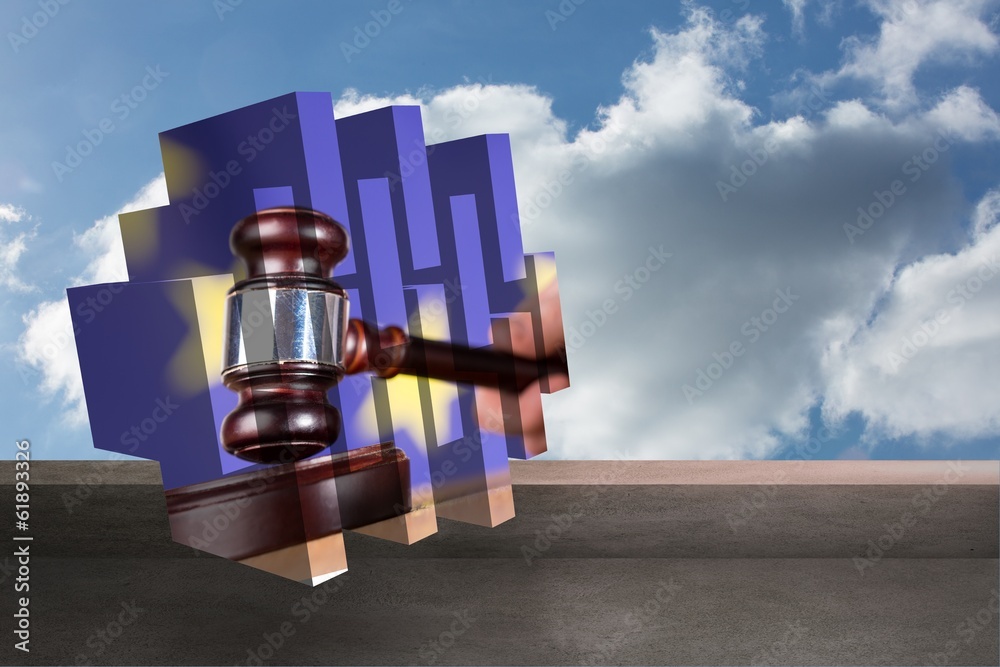 Poster Composite image of hammer and gavel on abstract screen