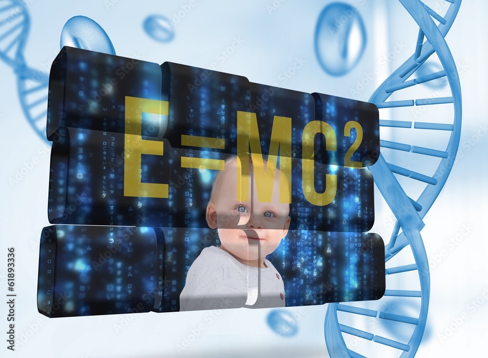 Poster composite image of baby genius on abstract screen