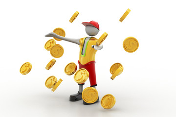 man in the rain of gold coin concept