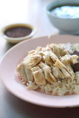 Thai food gourmet steamed chicken with rice , khao mun kai in wo