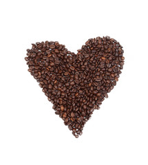 Heart drawn with roasted coffee beans