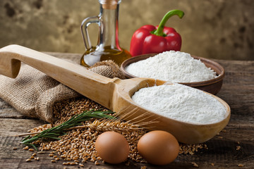 Bread rye spikelets on an old background