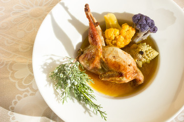 Roasted quail with cauliflower