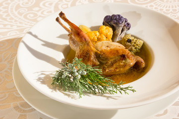 Roasted quail with cauliflower