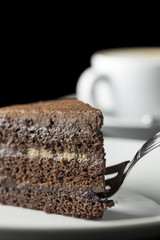 Slice of delicious fresh chocolate cake