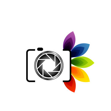 Photography logo- digital camera with colorful leaves