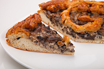 Mushroom pie with cheese and wild mushrooms.