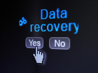 Information concept: Gears icon and Data Recovery on digital
