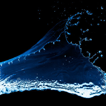 Blue Water Splash isolated on Black Background