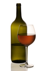 Special orange wine bottle with glass