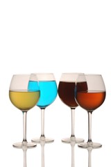 Special blue, red, orange and yellow cocktail glasses