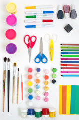 Colorful set of tools for painting drawing modeling and applique