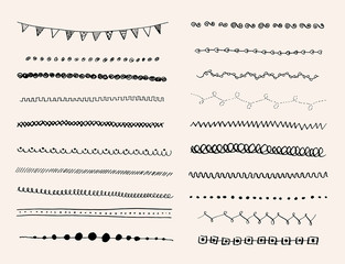Fototapeta premium Ink hand-drawn line border set and scribble design element with background illustration from vector.