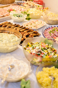 Salad and meat buffet