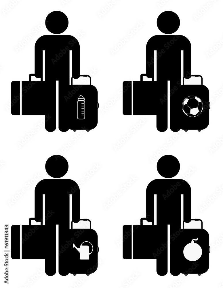 Poster Touriste avec valise en 4 icônes