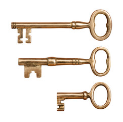 Three Antique Brass Keys