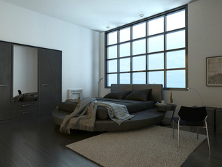 Fototapeta na wymiar Modern bedroom interior with huge window