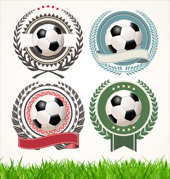 Set of soccer labels with laurel wreaths