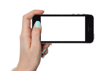 isolated female hand holding smart phone