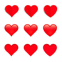 Red Vector Hearts, Isolated On White Background