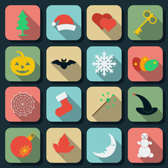 Holidays flat vector icons
