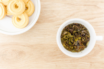 Hot tea on wood table