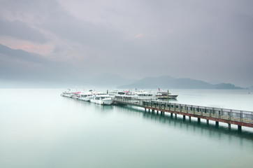 Beautiful sunrise of Sun Moon Lake in Taiwan