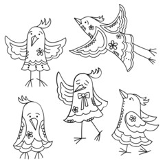 Stylized cartoon birds. Vector element