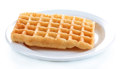 Sweet waffles on plate isolated on white