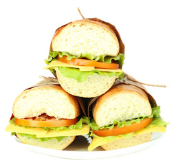 Fresh and tasty sandwich isolated on white