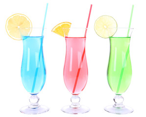 Glasses of cocktails isolated on white