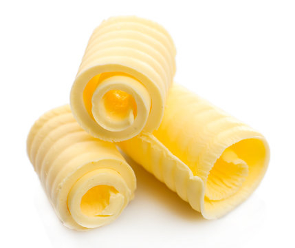 Curls Of Fresh Butter, Isolated On White