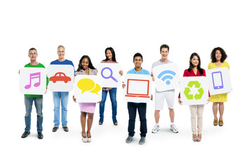 Fototapeta premium Group of Multi-Ethnic People Holding Social Media Icons