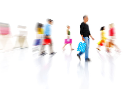 Group of Colorful Multi-Ethnic People Walking with Shopping Bag