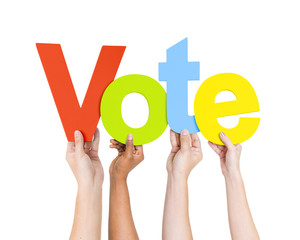 Diverse Hands Holding Vote