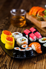 Raw seafood, Japanese sushi set