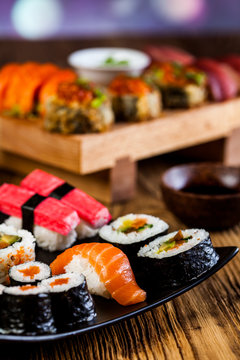 Raw seafood, Japanese sushi set
